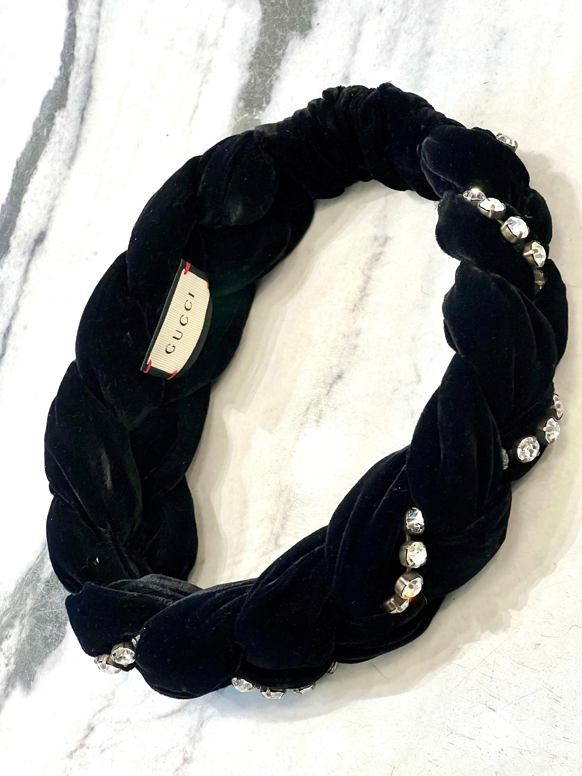 Gucci CRYSTAL BRAIDED VELVET HEADBAND Travel Bag
