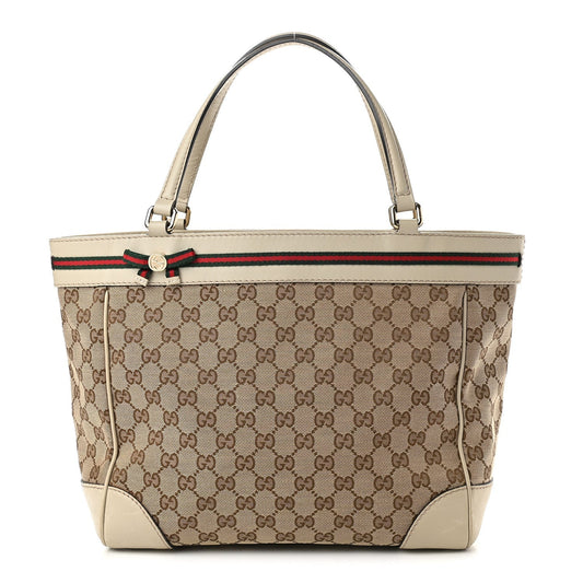 Gucci GG & MAYFAIR BOW Leather Canvas Tote Bag