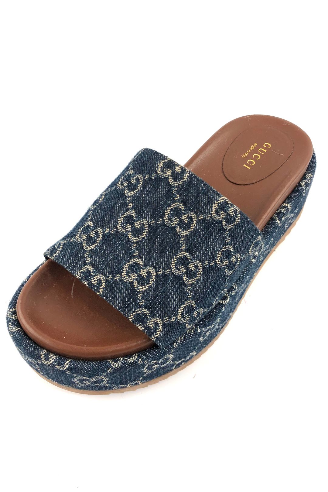Gucci GG SUPREME ANGELINA PLATFORM MULES Monogram Denim Shoes