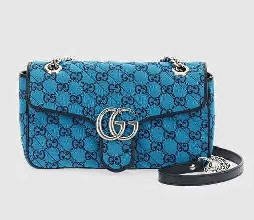 Gucci GG MARMONT PRINTED Matelasse Canvas Blue Shoulder Bag