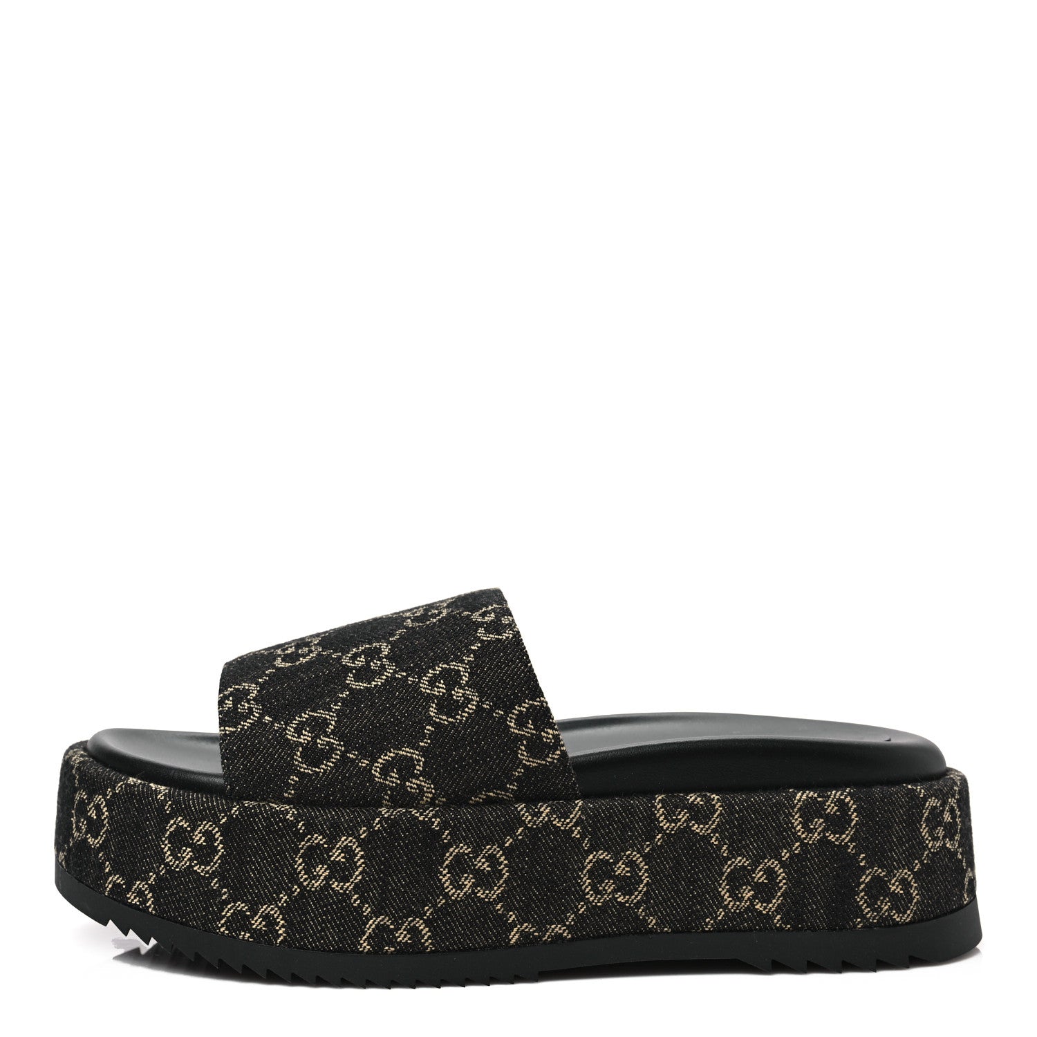 Gucci GG SUPREME ANGELINA PLATFORM SLIDES Monogram Denim Black Travel Bag