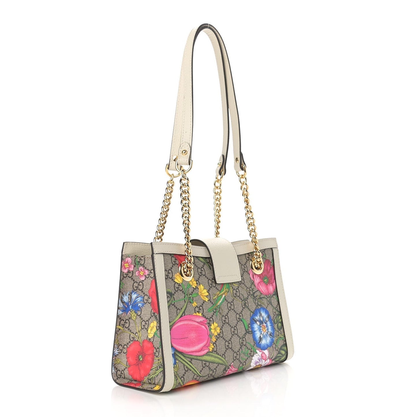 Gucci GG SUPREME FLORA PADLOCK Small Chain Tote Bag