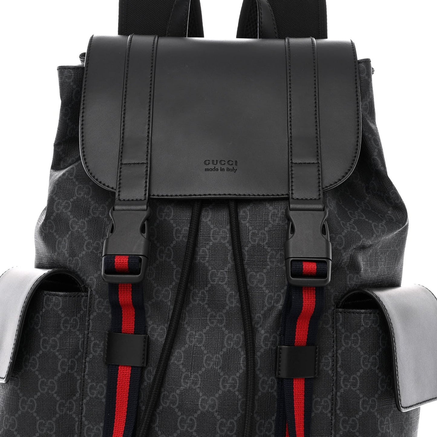 Gucci GG SUPREME WEB DOUBLE BUCKLE Monogram Calfskin Backpack