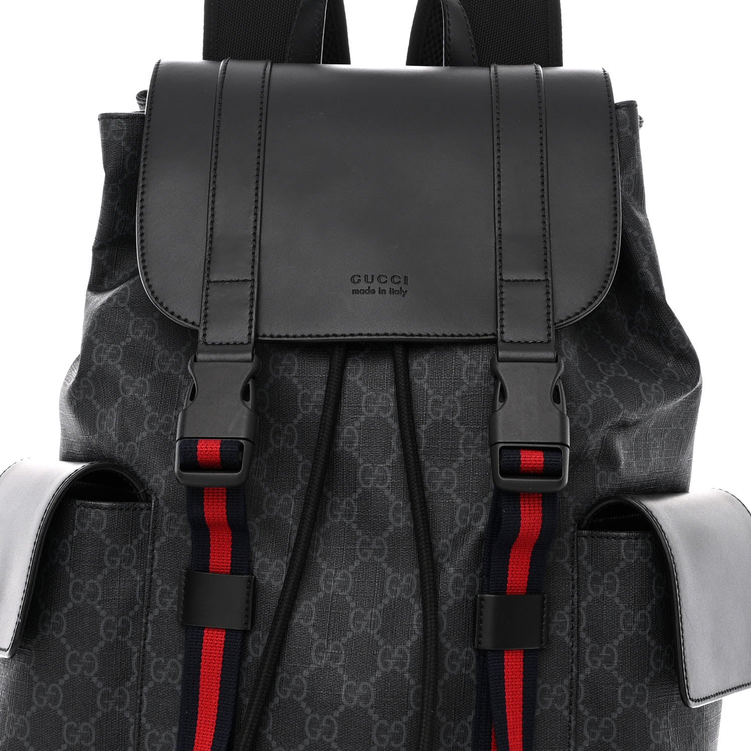 Gucci GG SUPREME WEB DOUBLE BUCKLE Monogram Calfskin Backpack