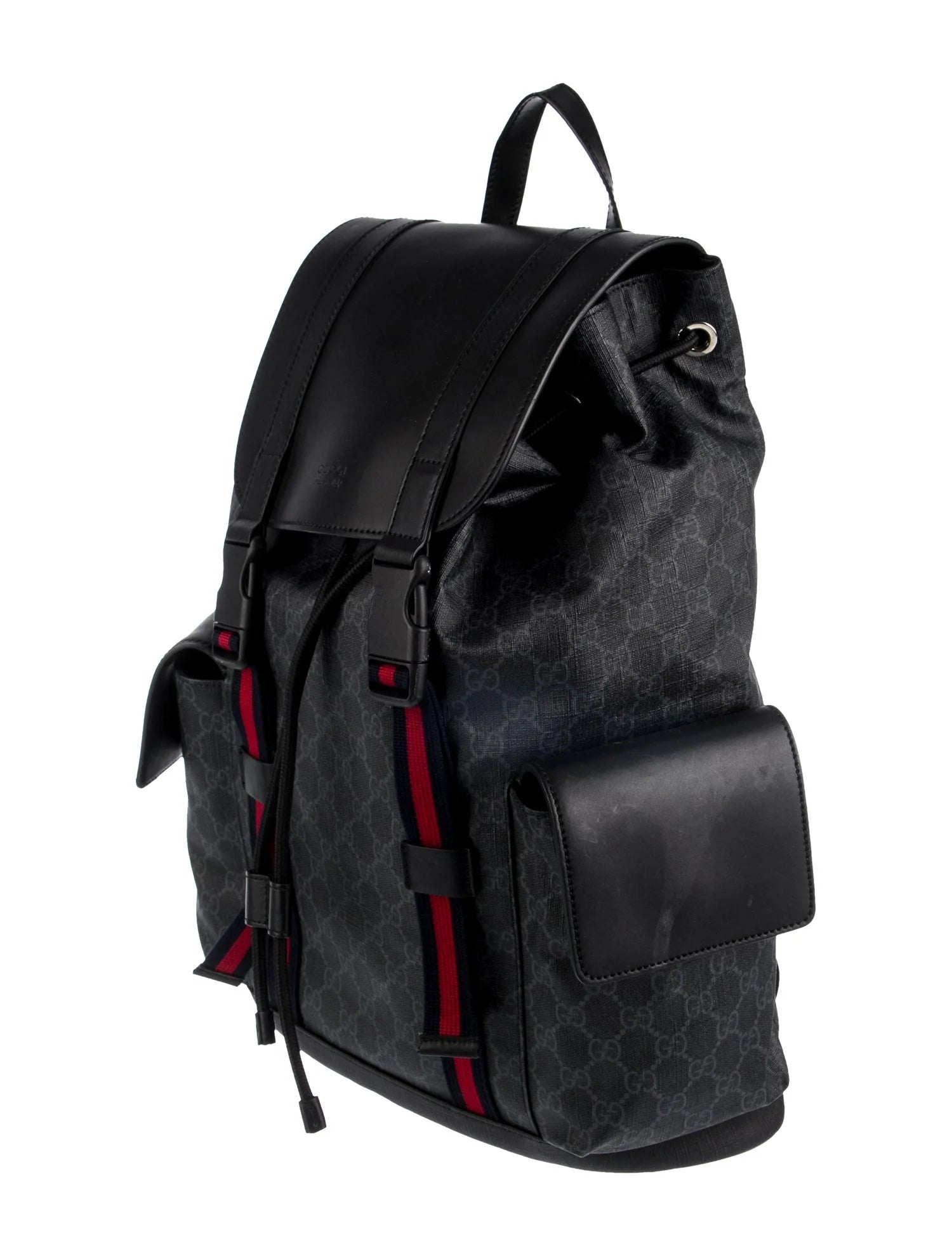 Gucci GG SUPREME WEB DOUBLE BUCKLE Monogram Calfskin Backpack