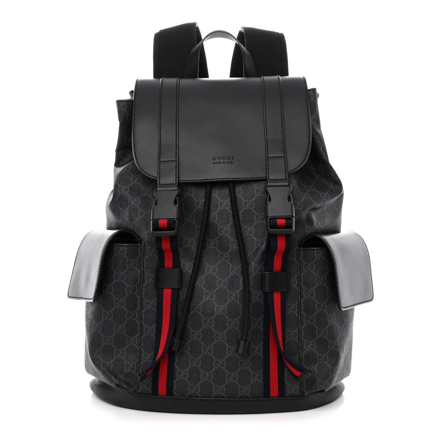 Gucci GG SUPREME WEB DOUBLE BUCKLE Monogram Calfskin Backpack