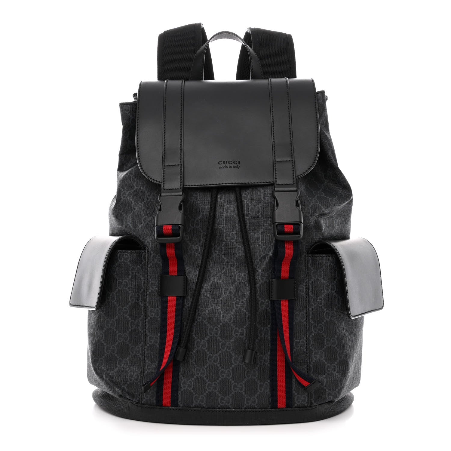 Gucci GG SUPREME WEB DOUBLE BUCKLE Monogram Calfskin Backpack