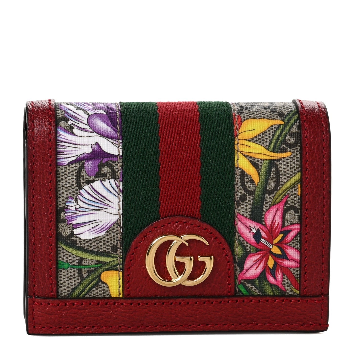 Gucci GG SUPREME FLORA WEB OPHIDIA Monogram Wallet Case