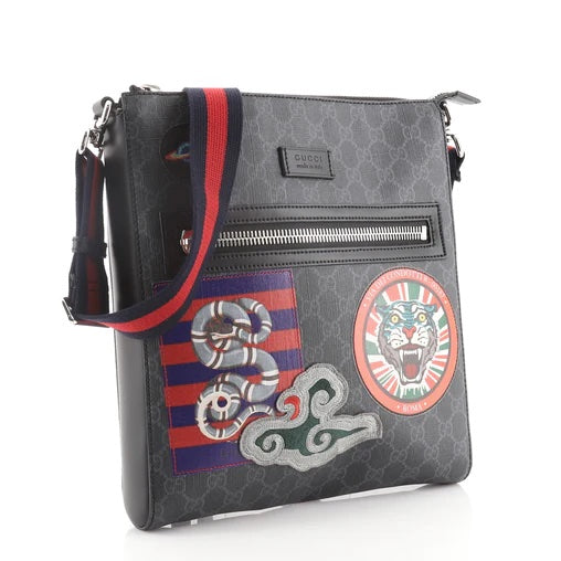 Gucci GG SUPREME NIGHT COURRIER APPLIQUE Monogram Travel Bag