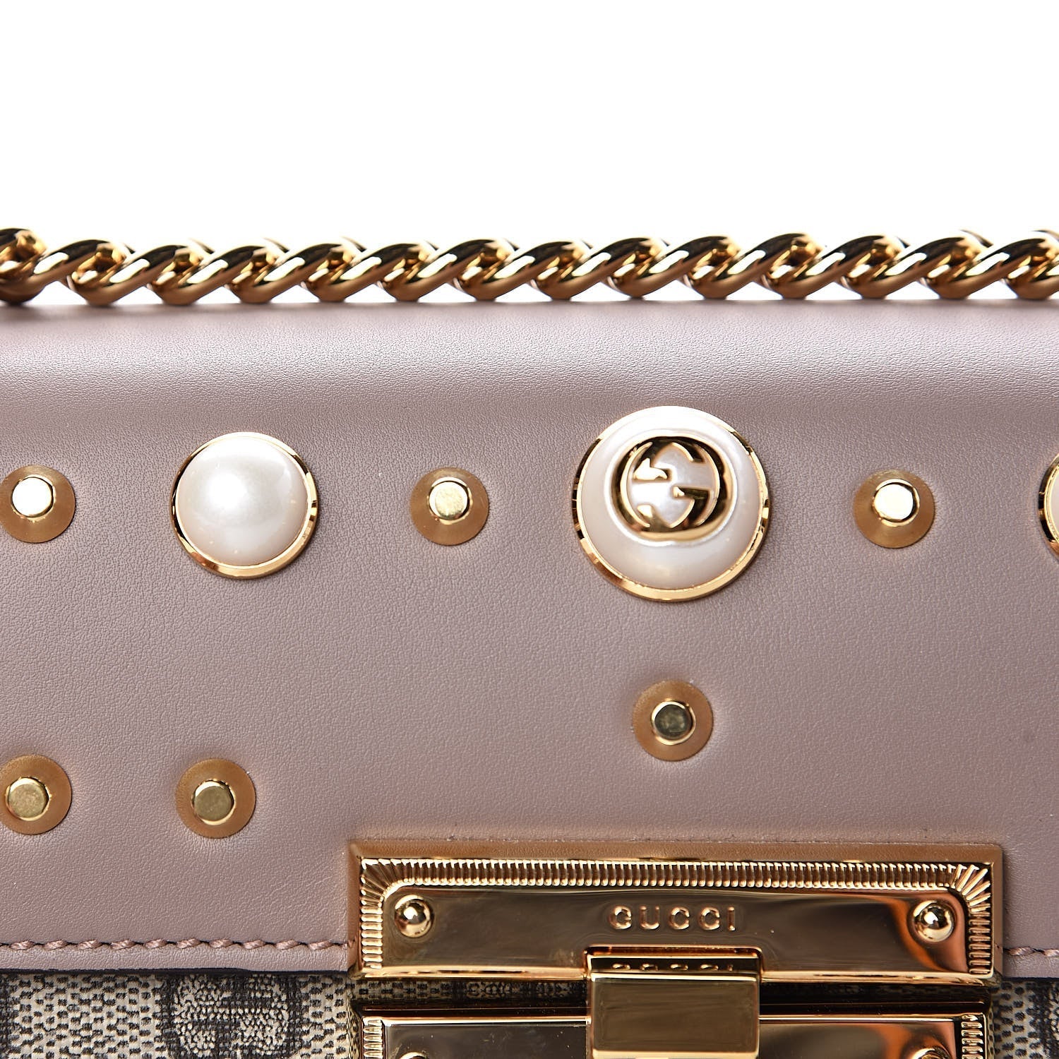 Gucci GG SUPREME STUDDED PADLOCK Monogram Small Shoulder Bag