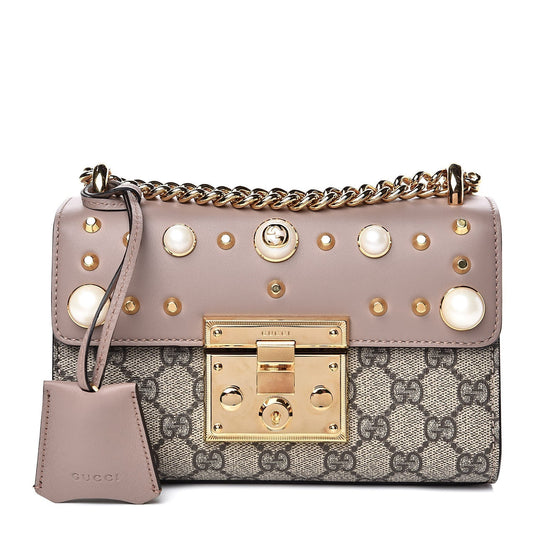 Gucci GG SUPREME STUDDED PADLOCK Monogram Small Shoulder Bag
