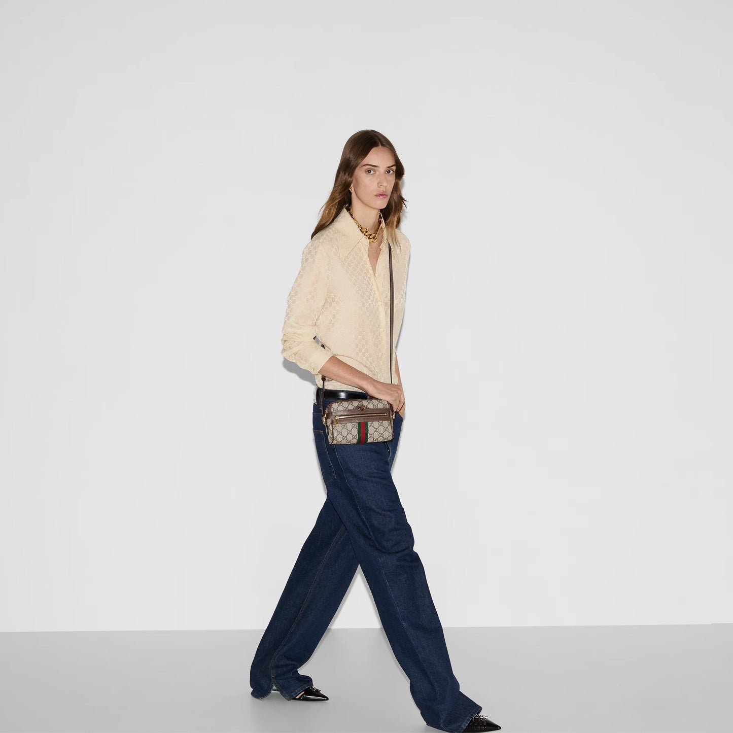 Gucci GG SUPREME WEB OPHIDIA Monogram Mini Crossbody Bag