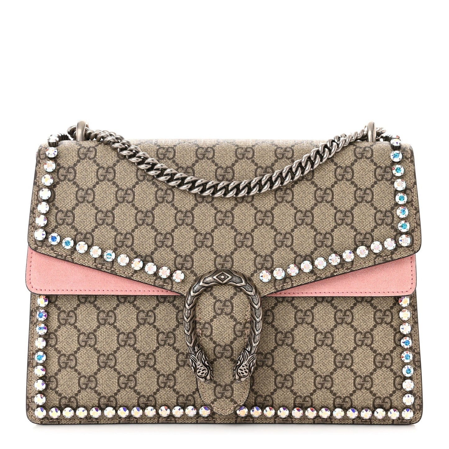 Gucci GG SUPREME DIONYSUS CRYSTAL Monogram Suede Medium Shoulder Bag