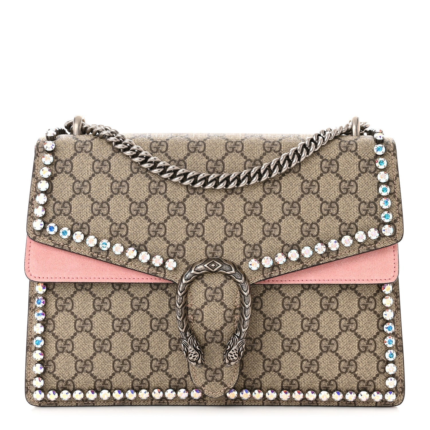 Gucci GG SUPREME DIONYSUS CRYSTAL Monogram Suede Medium Shoulder Bag