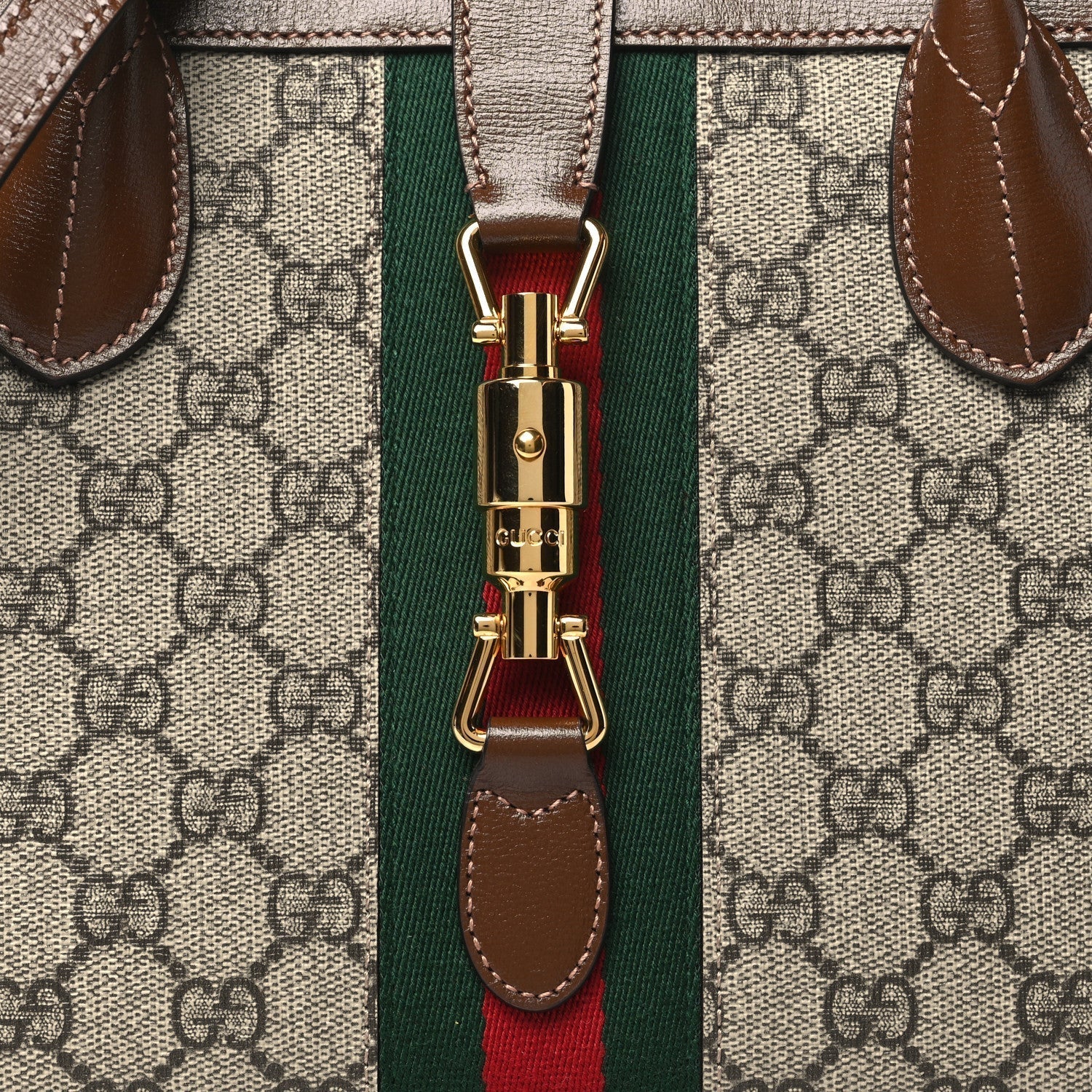 Gucci GG SUPREME AZALEA WEB JACKIE Monogram Calfskin Tote Bag