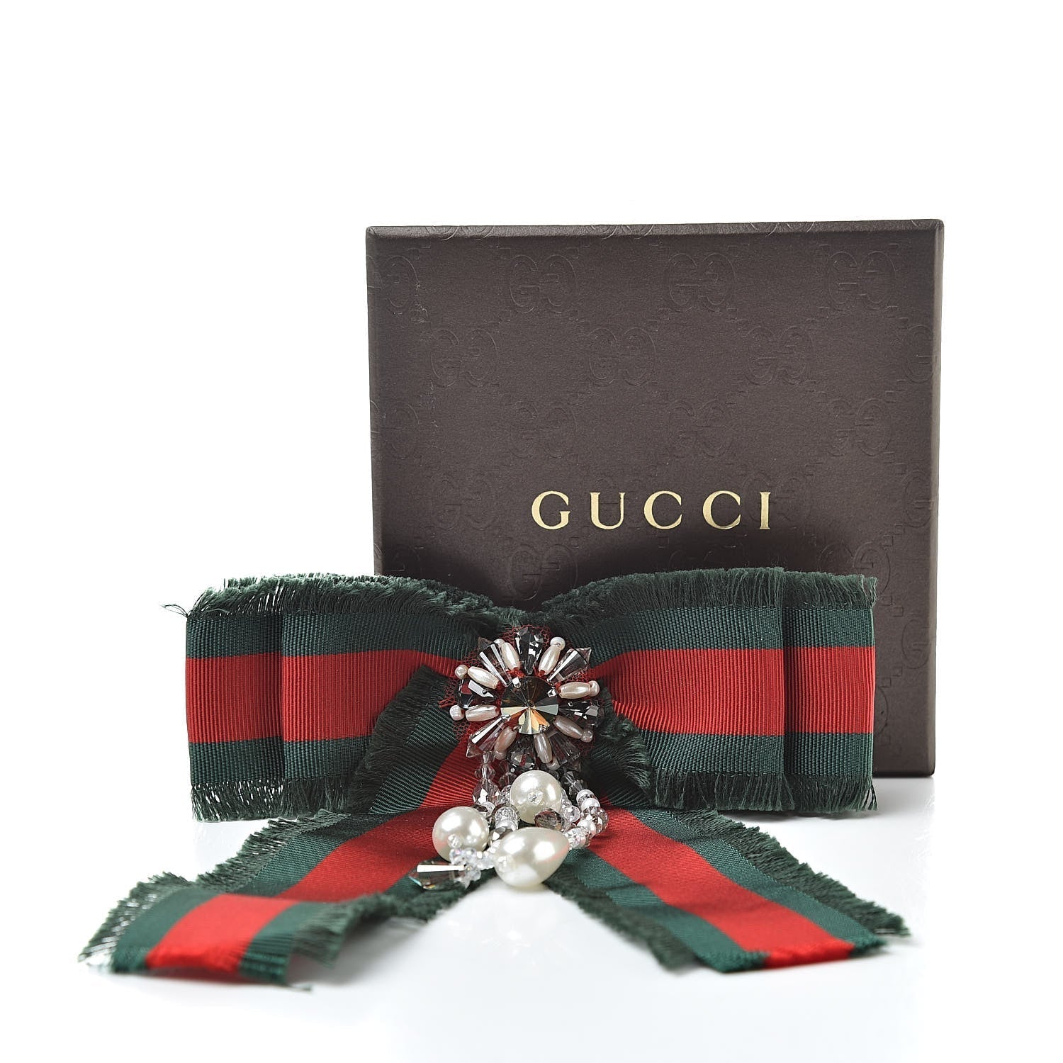 Gucci WEB PEARL CRYSTAL BOW BROOCH Travel Bag