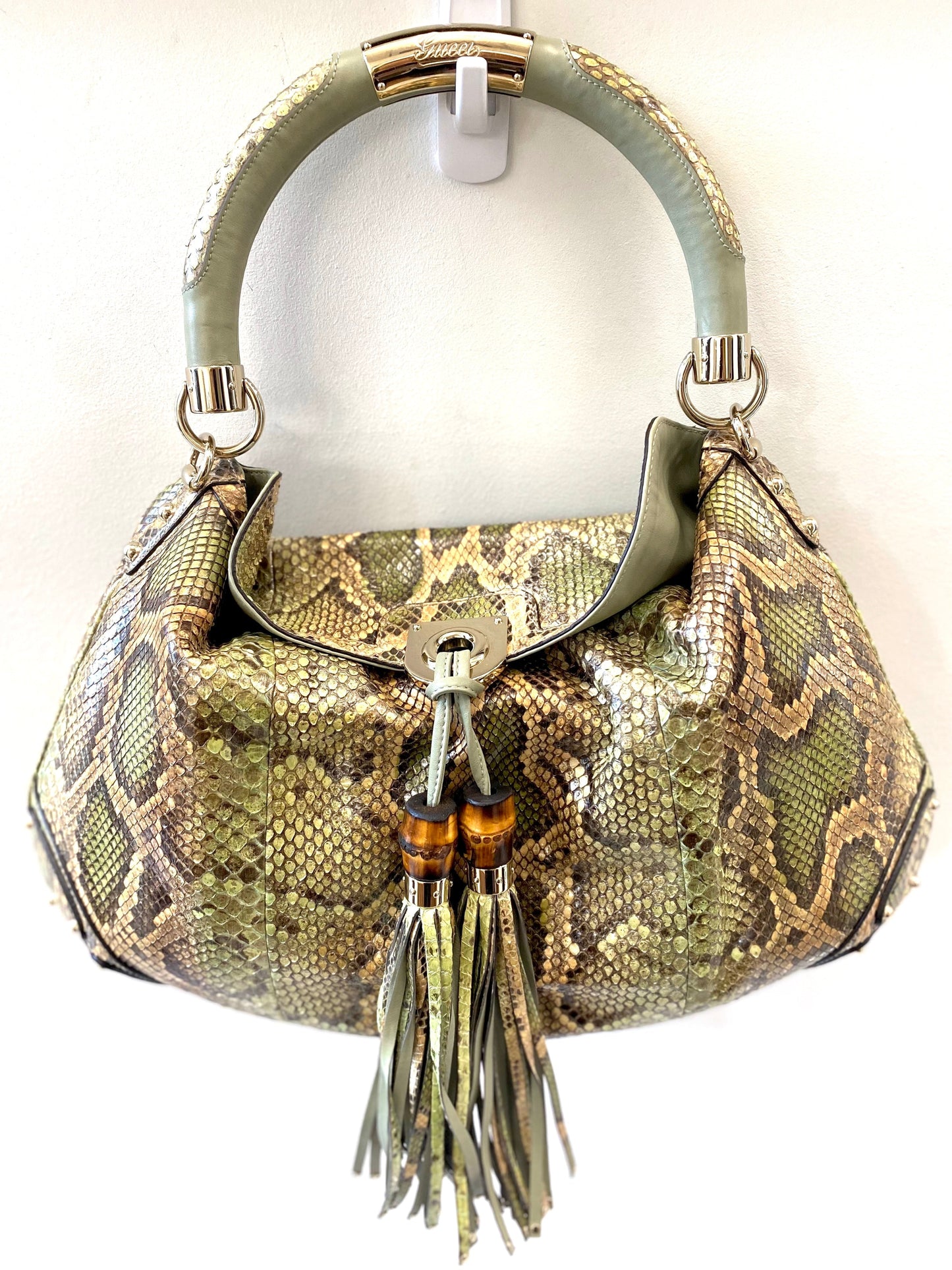 Gucci BABOUSKA INDY Python Green Travel Bag
