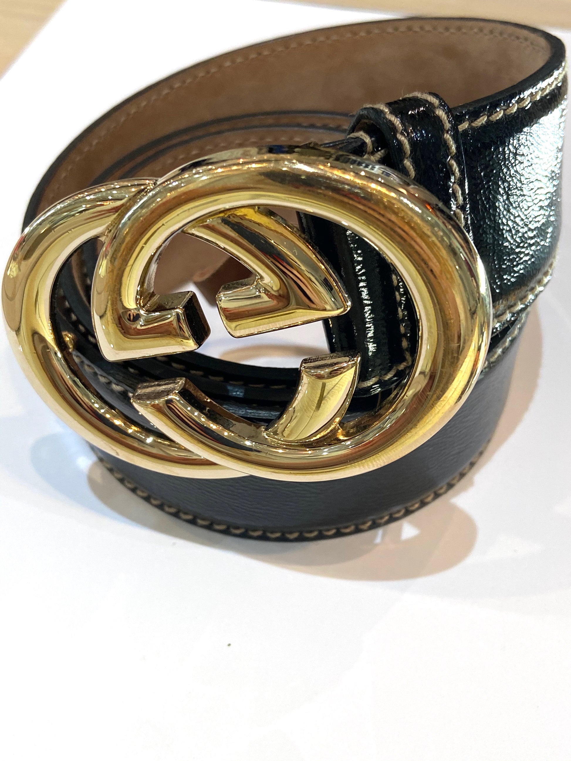 Gucci GG BUCKLE Leather Patent Belt