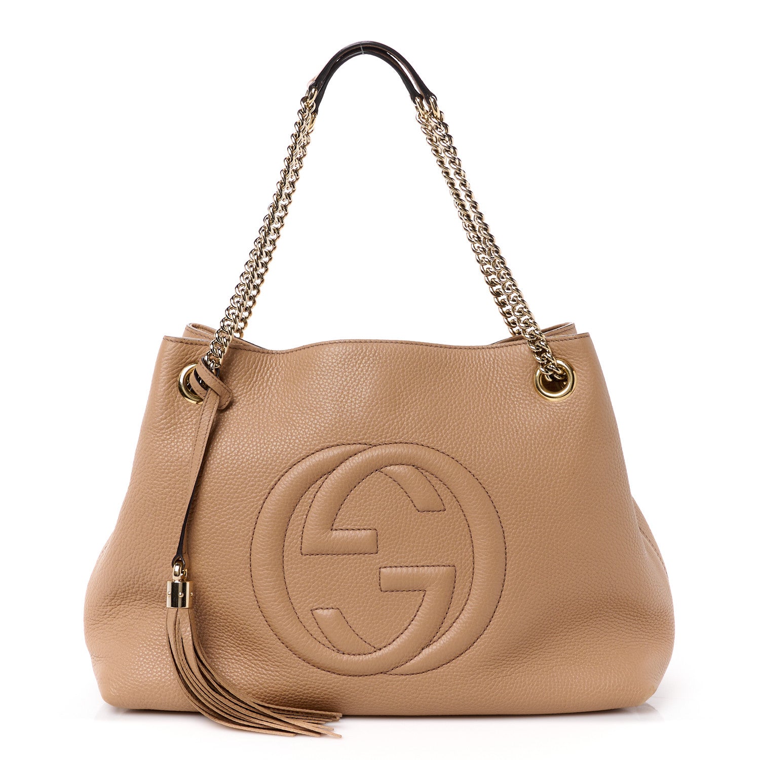 Gucci PEBBLED SOHO Leather Calfskin Medium Chain Handbag