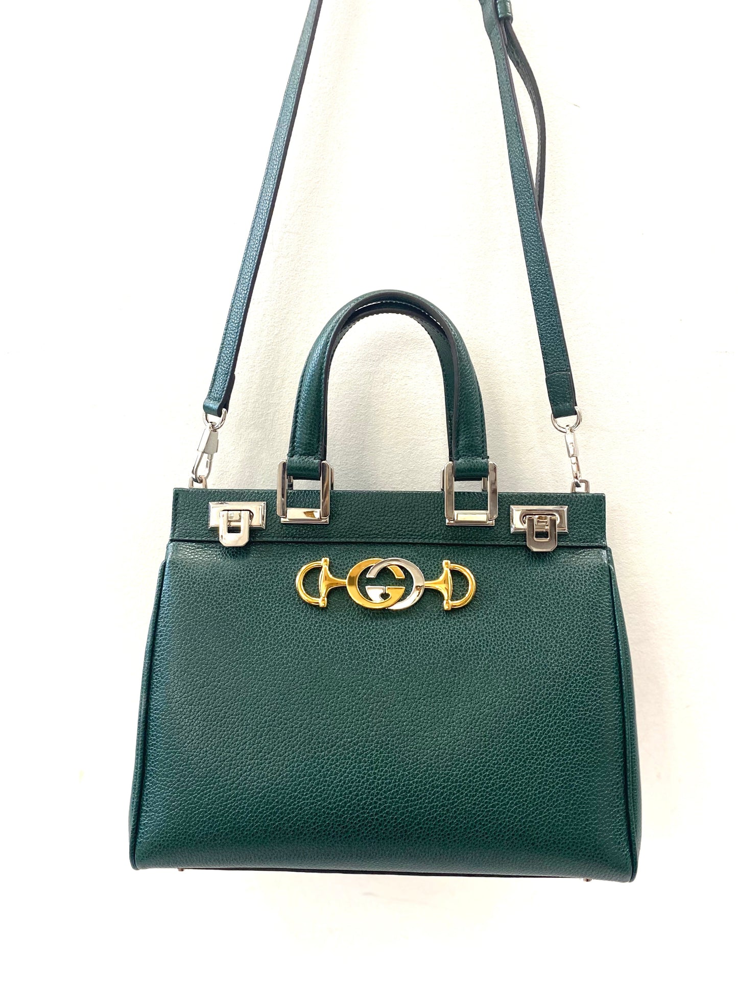 Gucci PEBBLED ZUMI Leather Calfskin Top Handle Travel Bag