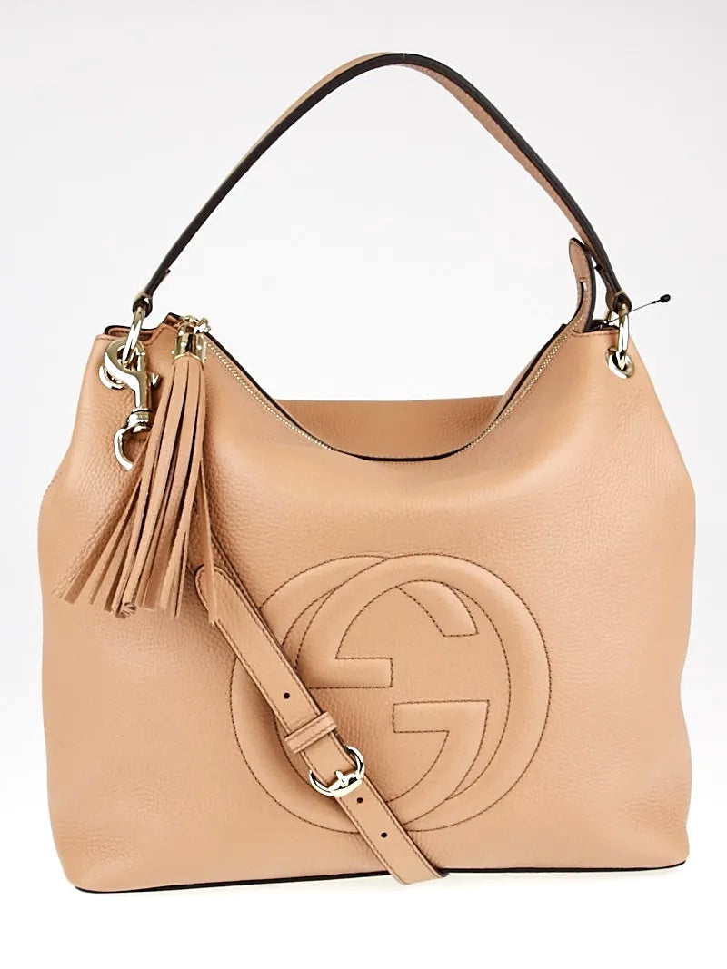Gucci PEBBLED CAMELIA TWO WAY SOHO Leather Calfskin Large Travel Bag