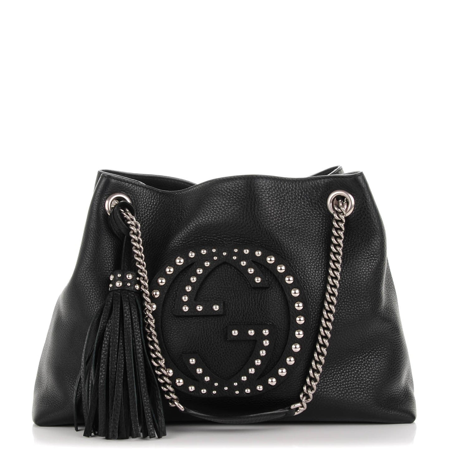 Gucci PEBBLED STUDDED SOHO Leather Calfskin Medium Travel Bag