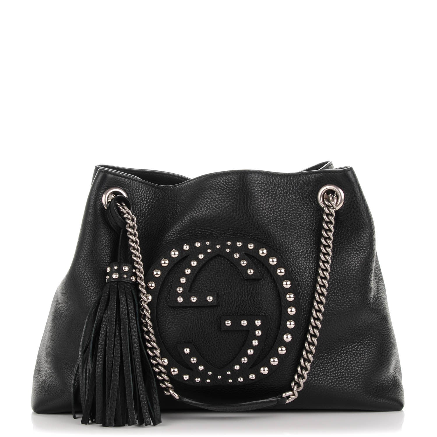 Gucci PEBBLED STUDDED SOHO Leather Calfskin Medium Travel Bag