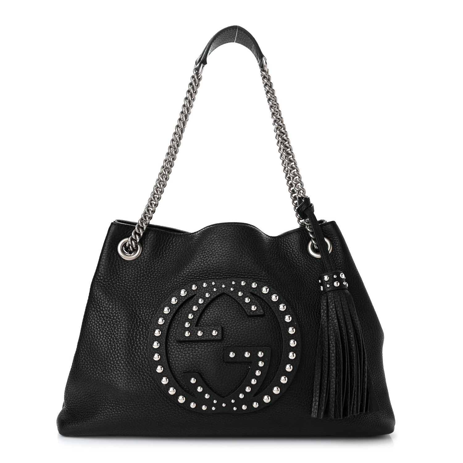 Gucci PEBBLED STUDDED SOHO Leather Calfskin Medium Travel Bag