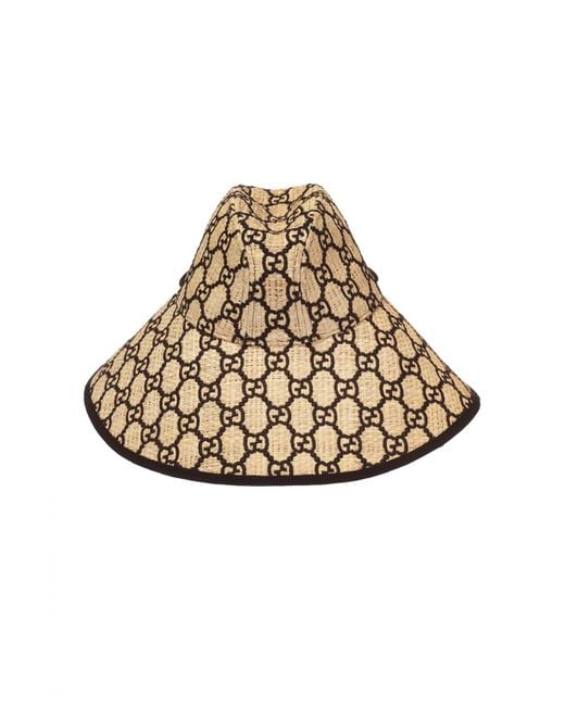 Gucci ELAPHE GG WIDE BRIM Monogram Raffia Hat