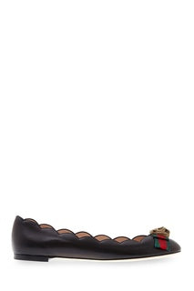 Gucci GG RAJHA WEB BALLET FLATS Leather Shoes