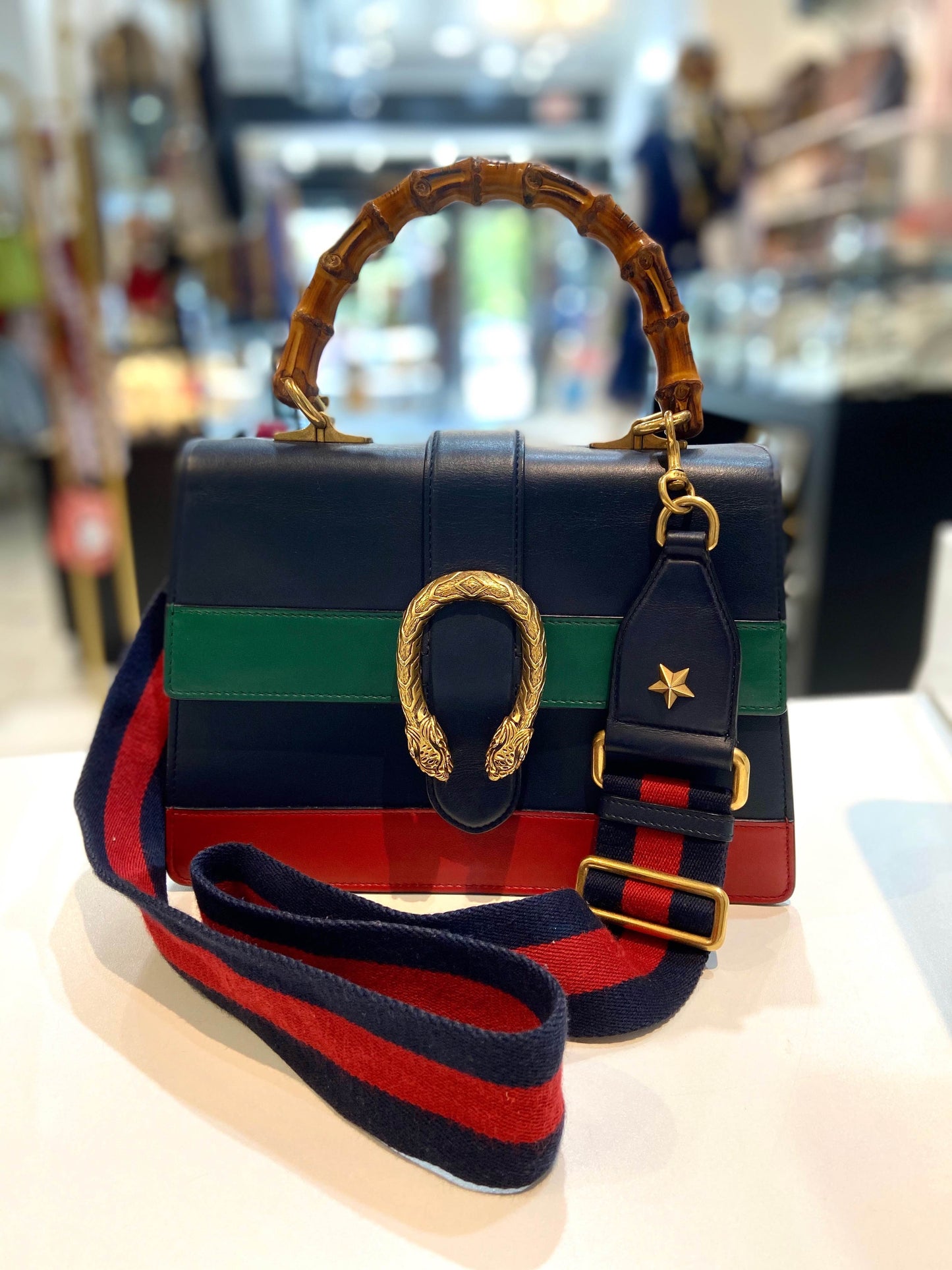 Gucci MOON BAMBOO WEB DIONYSUS Calfskin Medium Top Handle Handbag