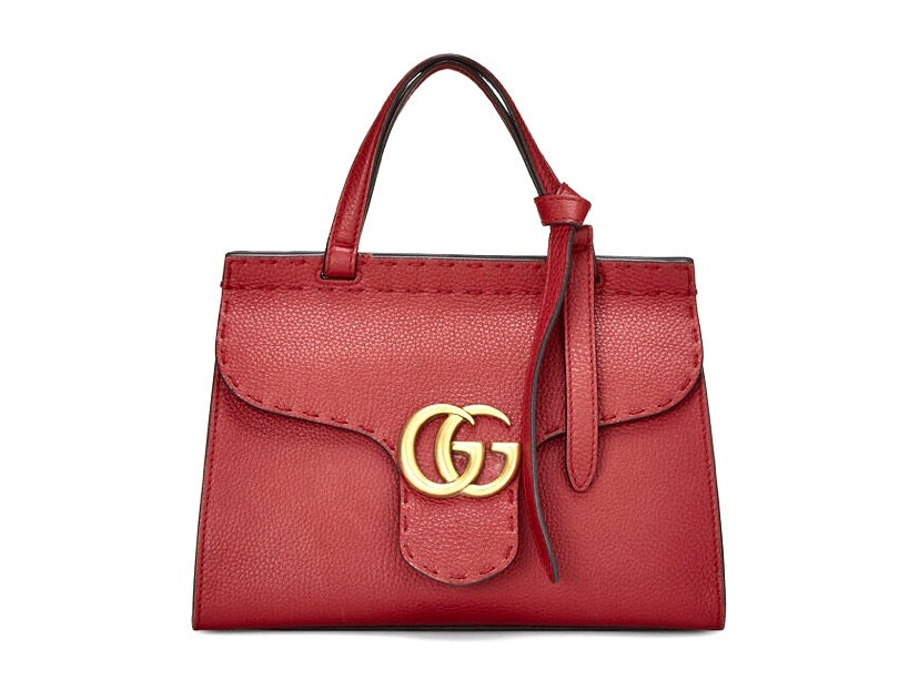 Gucci PEBBLED MARMONT Leather Red Top Handle Travel Bag