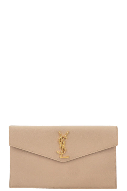 YSL Saint Laurent Clutch Bag Grain De Poudre Uptown Clutch Beige