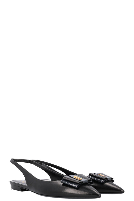 YSL Saint Laurent Anaïs Bow Flats 2 Leather Black Shoes