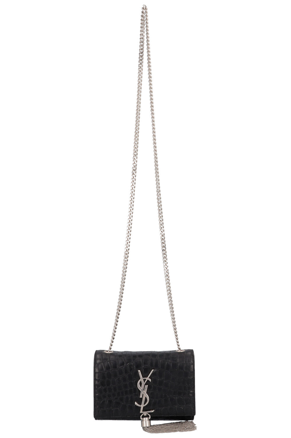 YSL Saint Laurent Crossbody Bag Old Kate Tassel Bag Croc Black Small Embossed