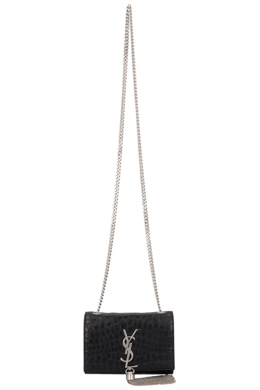 YSL Saint Laurent Crossbody Bag Old Kate Tassel Bag Croc Black Small Embossed