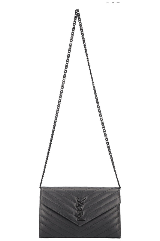 YSL Saint Laurent Crossbody Bag Classic Cassandre Wallet 2 Leather Black Chain