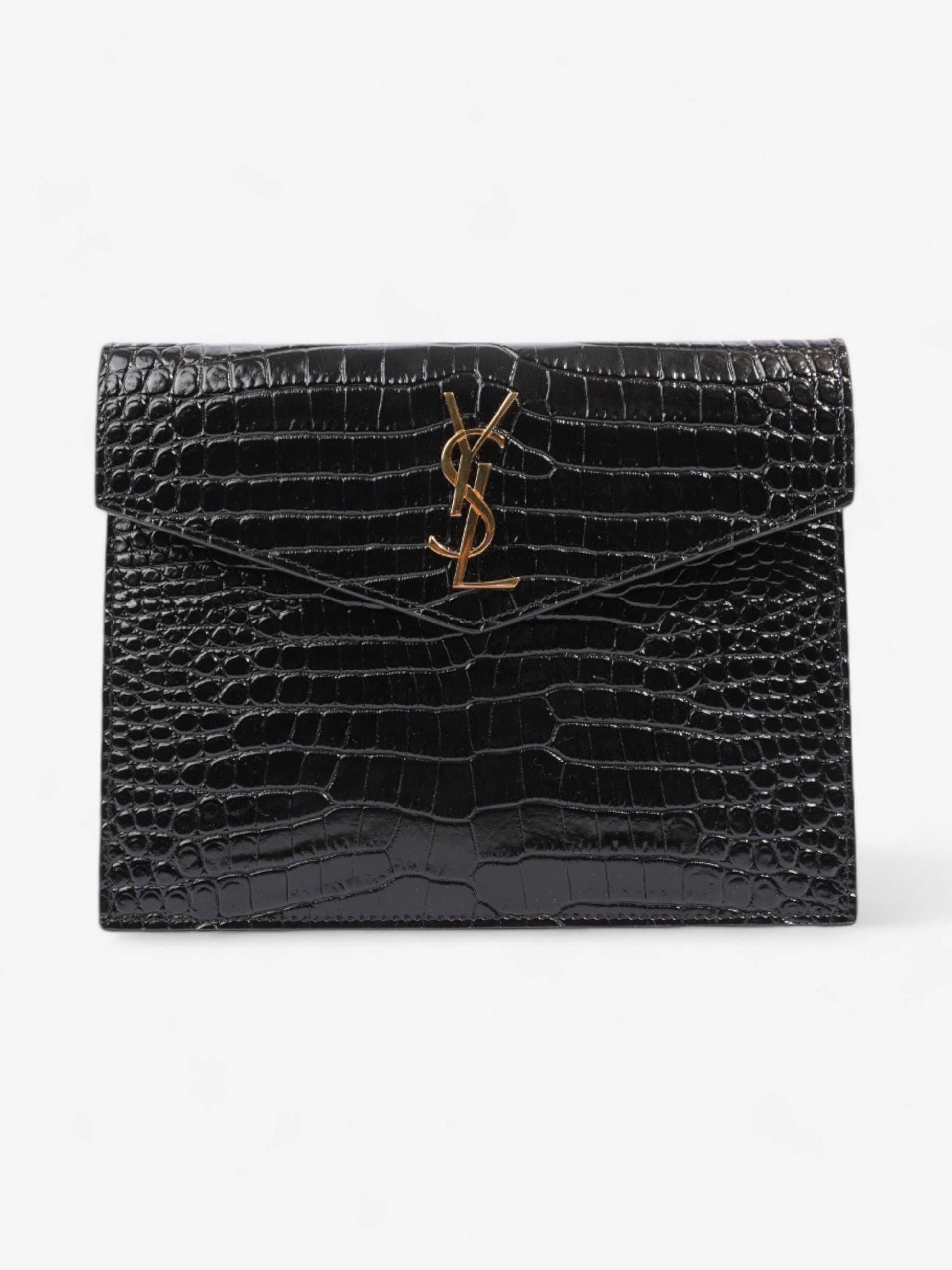 YSL Saint Laurent Uptown Clutch Leather Black Embossed Clutch Bag Embossed Leather 1