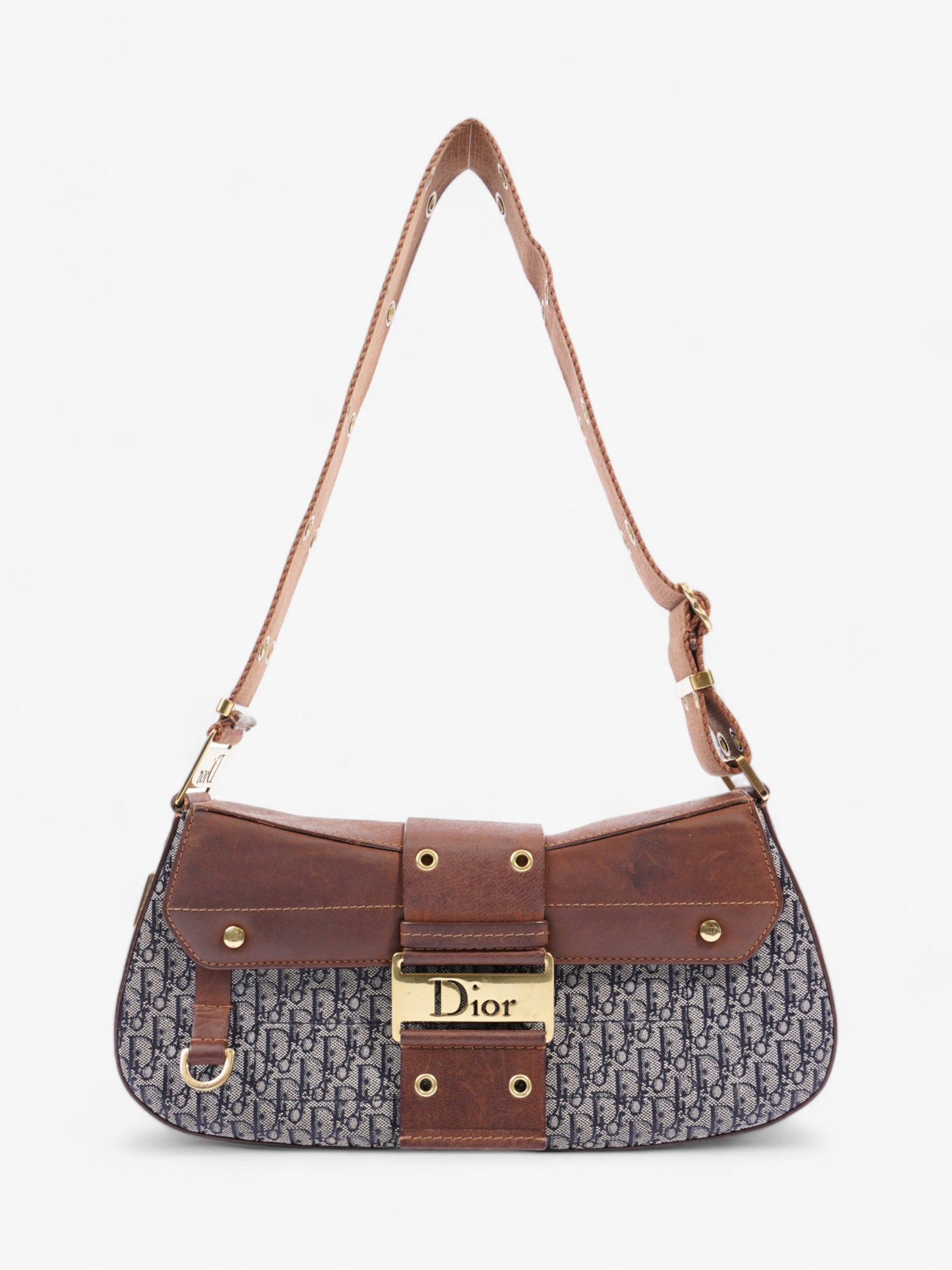 Dior Christian Street Chic Columbus Oblique Shoulder Bag Canvas Brown Blue