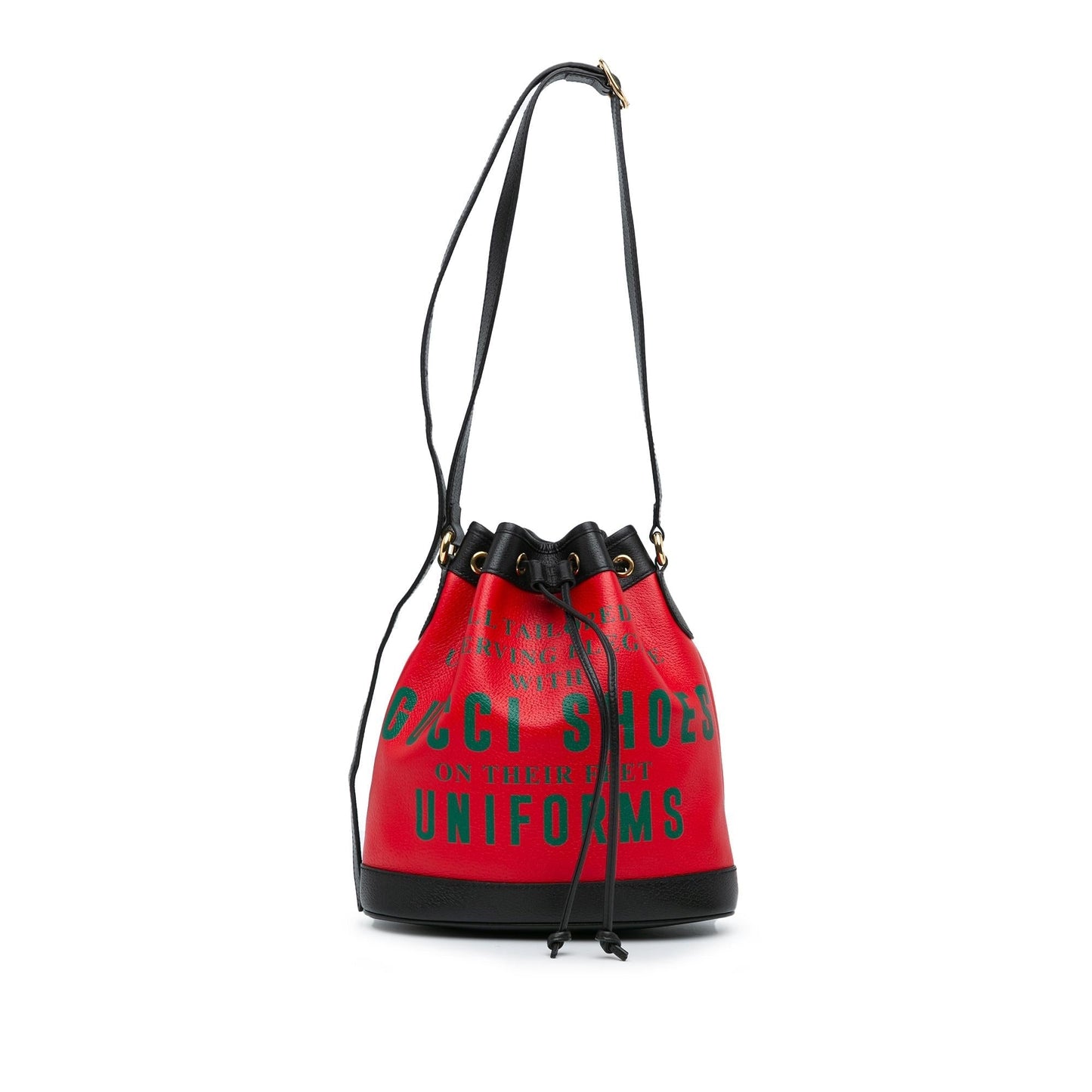 Gucci 100th Anniversary Uniform Bucket Leather Calf Black Red Shoulder Bag