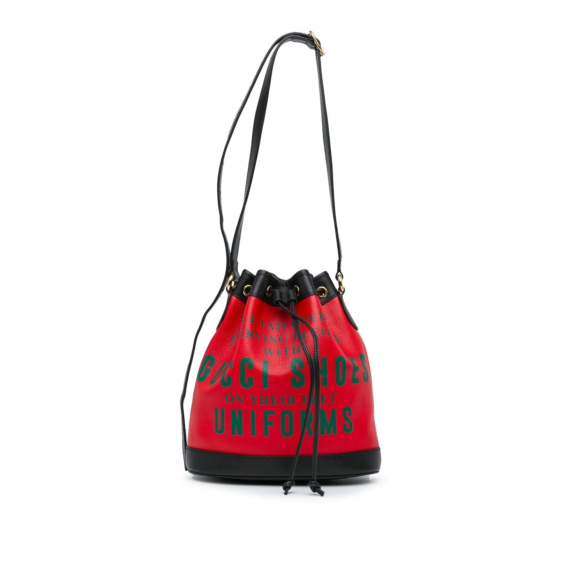 Gucci 100th Anniversary Uniform Bucket Leather Calf Black Red Shoulder Bag