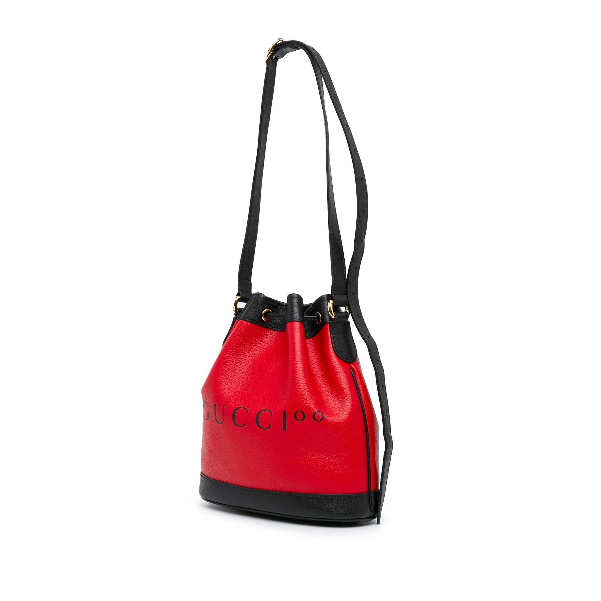 Gucci 100th Anniversary Uniform Bucket Leather Calf Black Red Shoulder Bag
