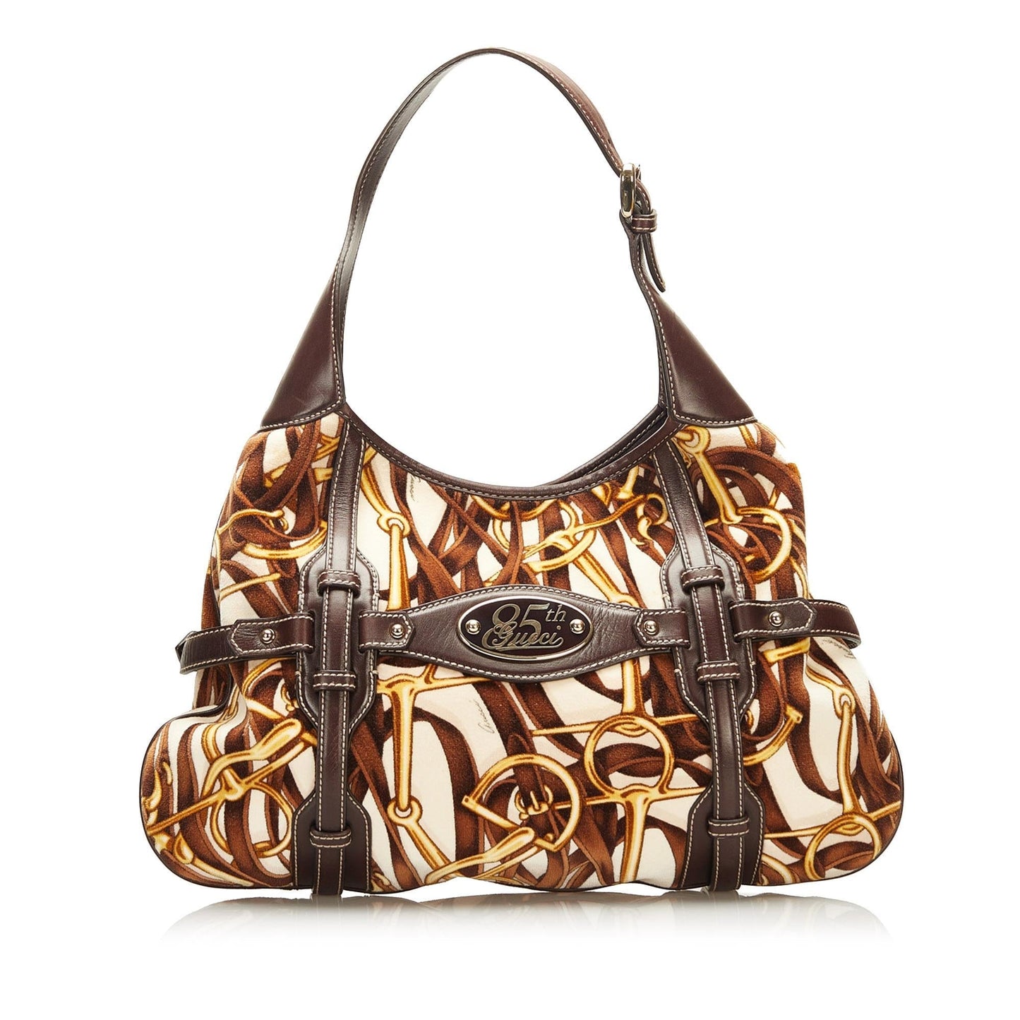 Gucci 85th Anniversary Velvet Horsebit Print Brown Shoulder Bag