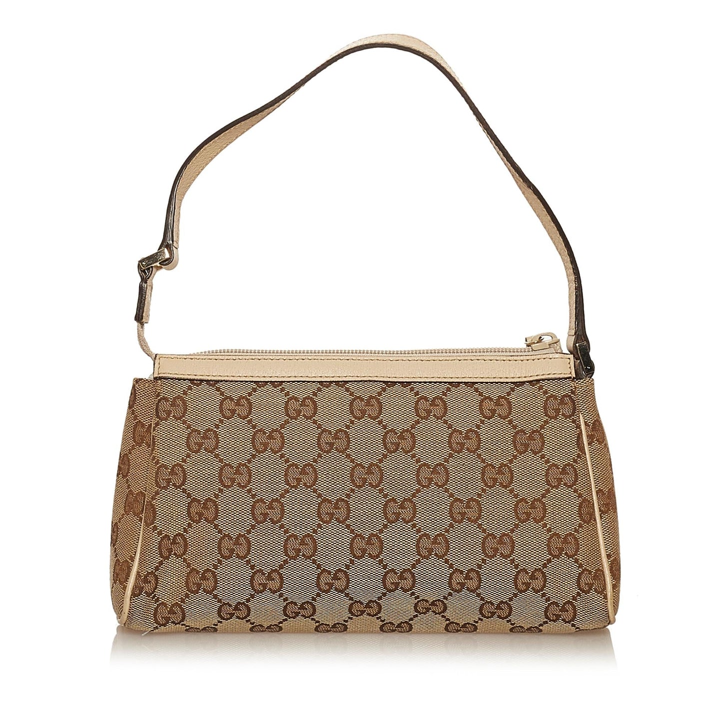 Gucci Abbey GG Baguette SHG Canvas White Brown Handbag