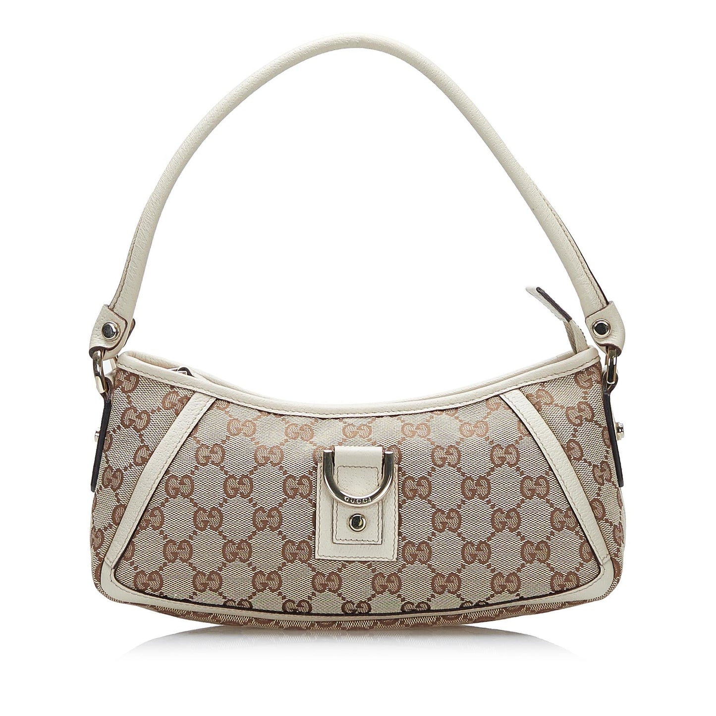 Gucci Abbey GG Baguette SHG Canvas Calf White Brown Handbag