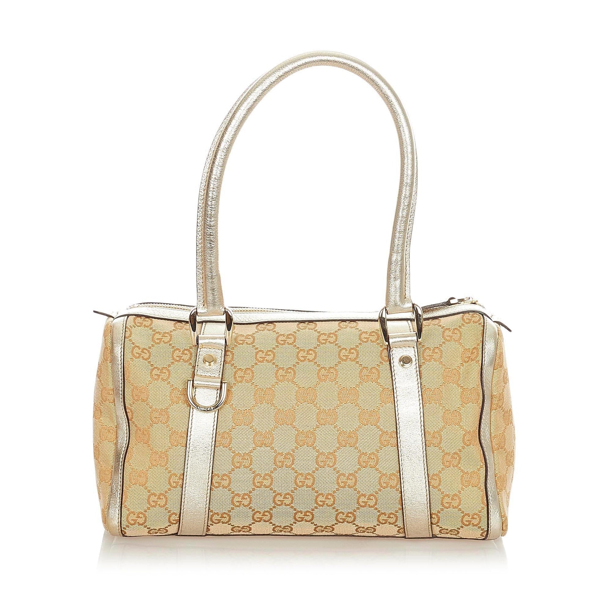 Gucci Abbey GG Boston SHG Canvas White Brown Satchel Bag