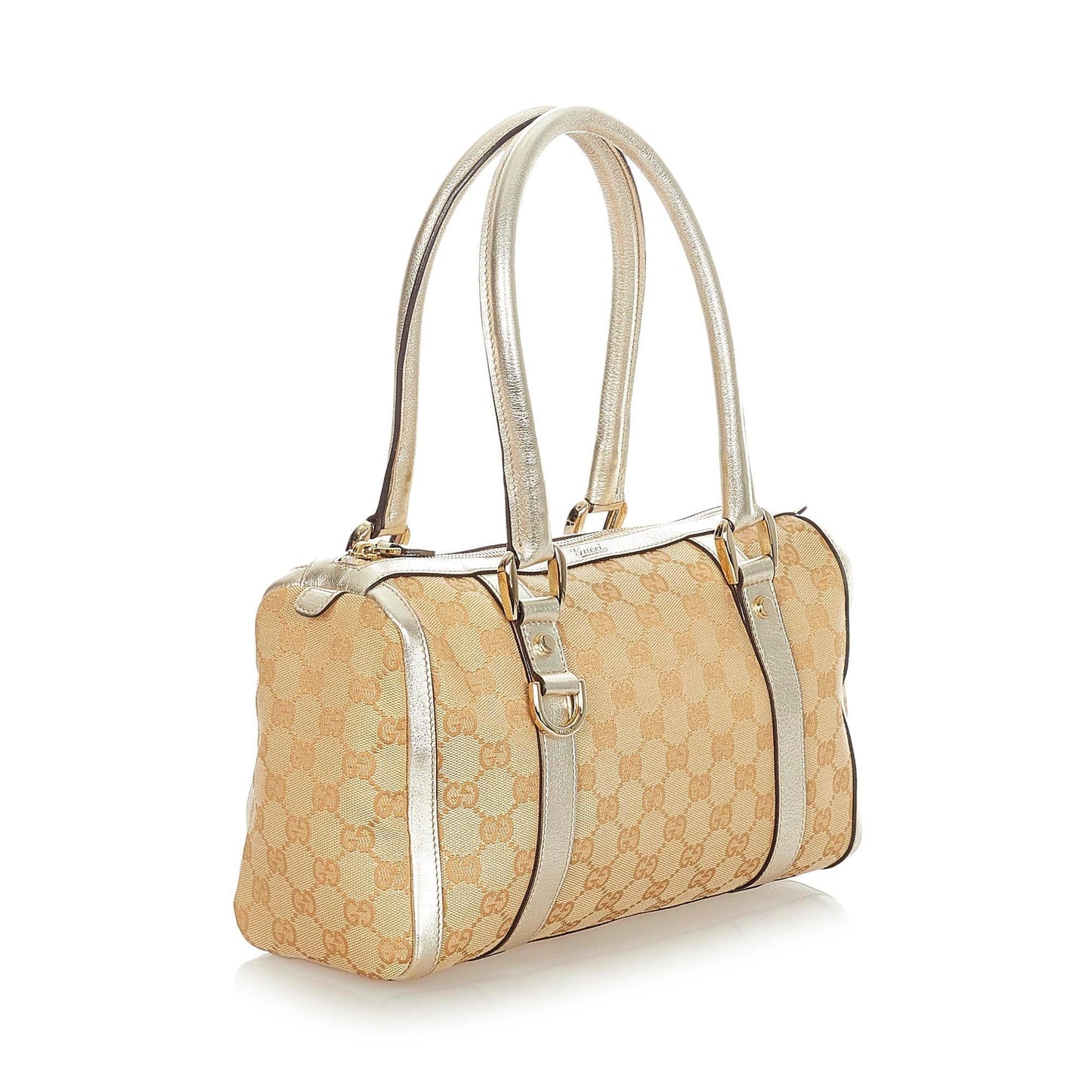 Gucci Abbey GG Boston SHG Canvas White Brown Satchel Bag