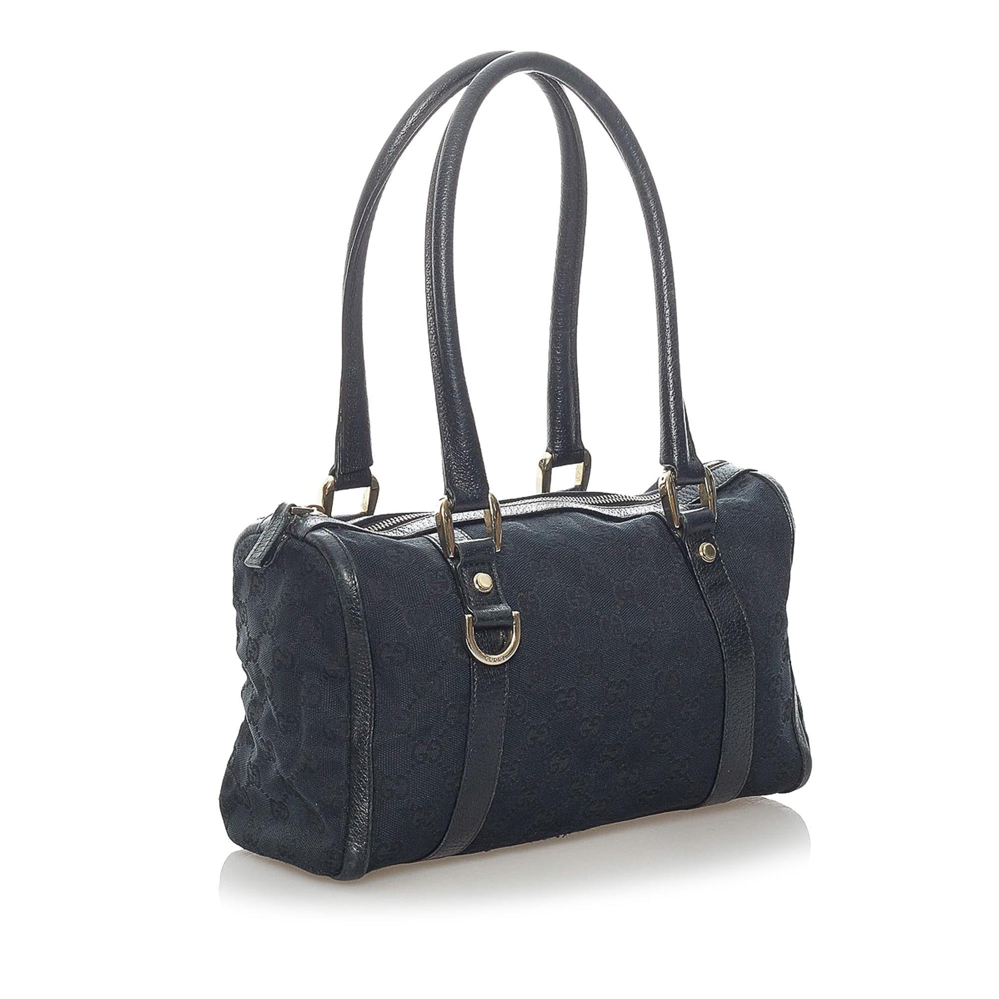 Gucci Abbey GG Boston SHG Canvas Black Satchel Bag
