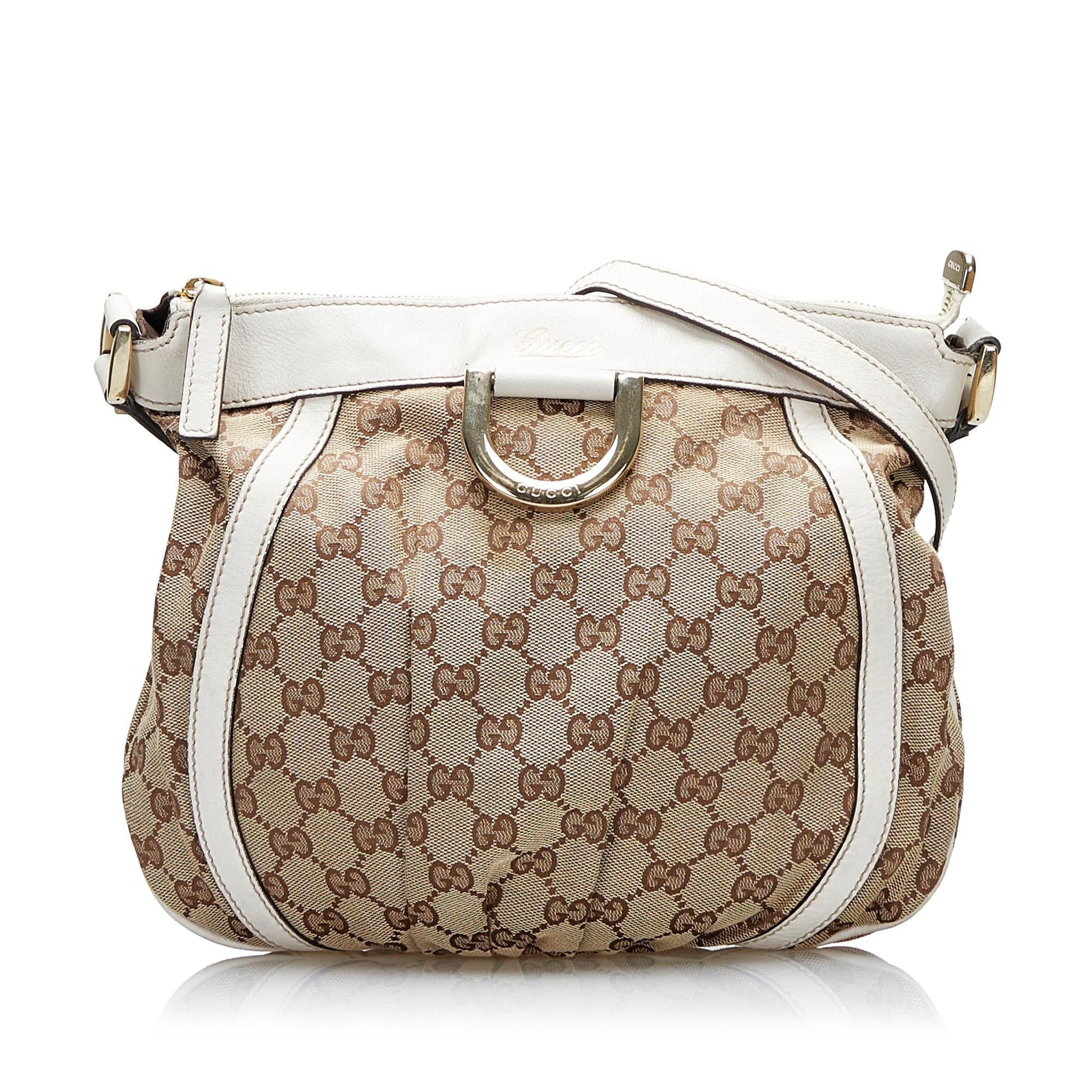 Gucci Abbey GG SHG-nn6FgK Canvas Calf White Brown Crossbody Bag