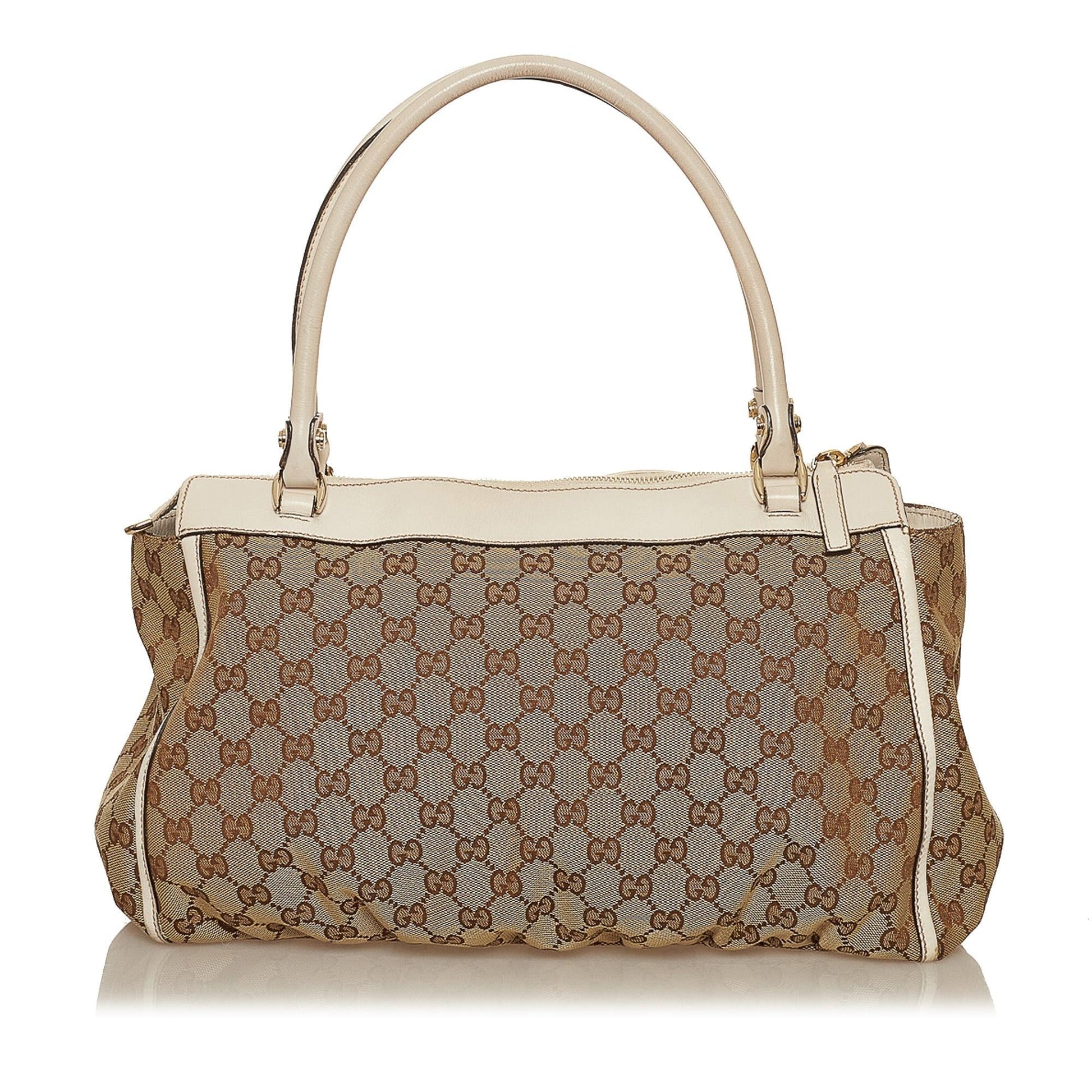Gucci Abbey GG SHG Canvas White Brown Shoulder Bag
